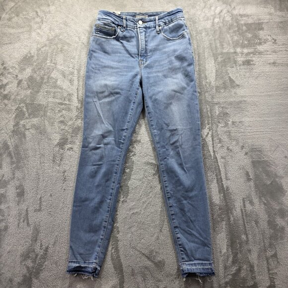 Good American Jeans Womens 6 28 Blue Distressed Raw Hem High Rise Skinny Stretch - Picture 1 of 11